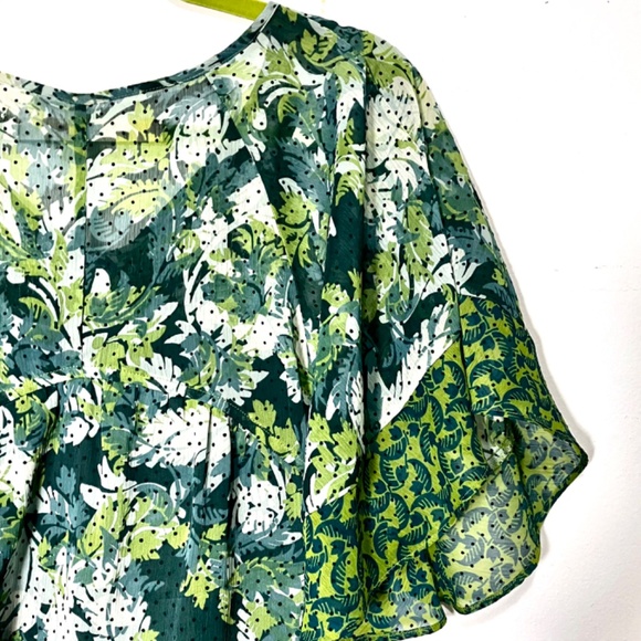 DKNY JEANS Smocked Sheer Lined Botanical Pattern Blouse - S - Picture 10 of 11